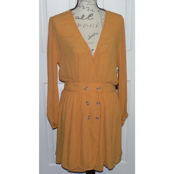 Amuse Society Women's Georgie Long Sleeve Woven Dress In Gold Medium MSRP $69.50 - Picture 4 of 7